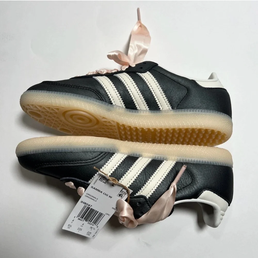Adidas Women's Black Samba Sneakers with Pink Satin Laces BRAND NEW - Picture 2 of 6